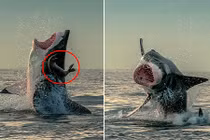 Thót tim xem hải cẩu "nhảy" khỏi mồm cá mập