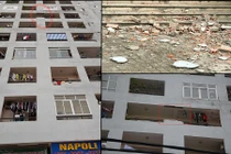 Hoảng hồn mảng tường lớn từ tầng 7 chung cư bất ngờ rơi