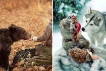 Động vật hoang dã thân thiết, làm nũng bên bé