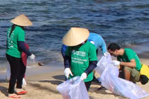 Khách ngoại quốc tình nguyện nhặt rác ở bãi biển Phú Quốc