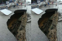 Video: Sau cơn mưa dữ, “hố tử thần” sâu hoắm giữa thành Vinh