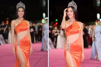 Tiểu Vy diện váy xẻ cao hút mắt trên thảm đỏ chung kết HHVN