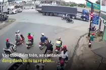 Tạt đầu container, thanh niên chạy xe máy gặp nạn kinh hoàng