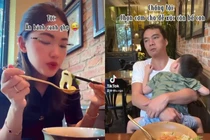 Thanh Tú bình thản ăn uống, chồng đại gia chăm con