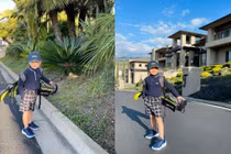 Nhóc tì nhà Đan Trường nay lại được mẹ cho đi chơi golf