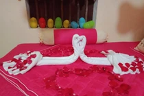 Dân mạng 'hết hồn' với tác phẩm 'cặp uyên ương' trên giường cưới của đôi trẻ