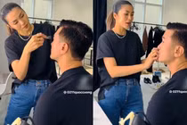 Hà Tăng tự tay make up cho một sao nam Vbiz 