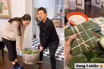 Á hậu Thanh Tú và chồng tất bật gói bánh chưng đón Tết