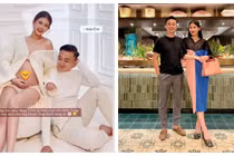 Lê Âu Ngân Anh khoe bụng bầu tròn xoe khi chụp ảnh cùng chồng