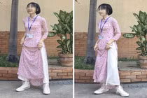 Mặc áo dài đi giày sneaker, nữ giáo viên thực tập gây tranh cãi