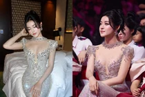 Á hậu Huyền My thích thú với đầm khoe vòng 1 lấp ló