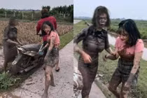 Đi chúc Tết, 2 cô gái nhận cái kết cực đắng... ngã xuống ruộng