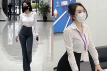 Nữ thư ký đeo khẩu trang gây sốt với gu thời trang cuốn hút