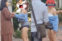 Đi chùa ăn mặc phản cảm, cô gái có hành động "ngứa mắt"
