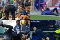 Những huấn luyện viên bị rách quần, té ngã trên sân cỏ