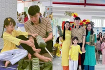 Quế Ngọc Hải cùng con gái gói bánh tét sum vầy ngày Tết