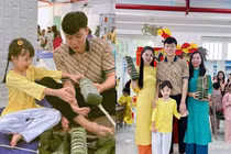 Quế Ngọc Hải cùng con gái gói bánh tét sum vầy ngày Tết