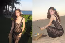 "Hot girl kính cận" đi biển diện đồ ren trong suốt cực mê