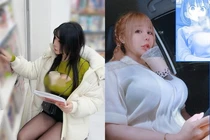 Dùng ngực đỡ trà sữa, gái xinh khiến netizen "ngơ ngác"