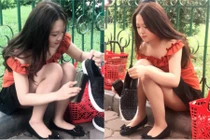 Gái xinh ngồi đánh giày khiến dân mạng ngỡ ngàng