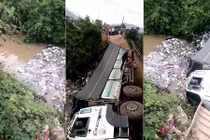 Video: Kinh hoàng xe tải chở phân bón làm sập cầu ở Lâm Đồng 