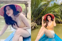 Du hí miền Tây, bà Tưng lại gây sốt bởi diện áo cổ sâu 