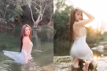 Xuất hiện "nữ thần tắm suối" gây chú ý với trang phục mỏng tang