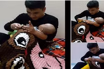 Chồng vừa ru con ngủ, vừa đan len khiến hội chị em phấn khích