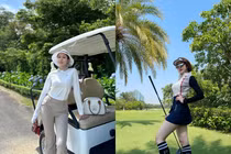 Đi đánh golf, Trâm Anh mặc từ "kín như bưng" đến váy ngắn khoe dáng