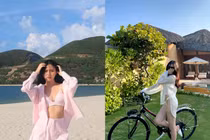 Vợ trung vệ Thành Chung gợi cảm "hết nấc" khi đi biển
