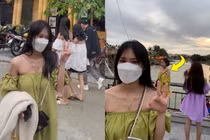 Diện đầm trễ vai đi Hội An, cô gái ngẩn ngơ vì "đụng hàng"