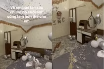 Bước vào phòng tân hôn, cô dâu chú rể ngán ngẩm vì pháo giấy