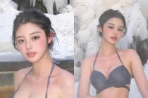 Diện áo tắm trời tuyết, gái xinh bị nói: "Thời trang phang thời tiết"