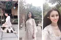  Á hậu Thư Dung lại khiến CĐM "nhức mắt" khi diện đồ ren xuyên thấu đi chùa