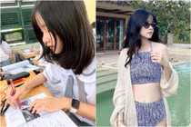 Nữ sinh lấy thẻ ATM làm thước kẻ khoe góc nghiêng đẹp khỏi bàn