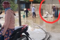 Đường bê tông mới đổ bị phá hoại, biểu cảm người thợ gây bão