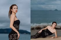 "Đánh đu" với váy ren, em gái Lê Công Vinh khoe body miễn chê