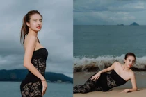 "Đánh đu" với váy ren, em gái Lê Công Vinh khoe body miễn chê