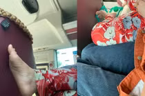 Dáng ngồi vô duyên, lộ đôi chân hư hỏng, người phụ nữ bị ném đá nhiệt tình