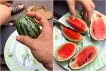 Khoe trái dưa hấu "hiếm có khó tìm", anh chàng bổ ra ai cũng thèm