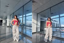 "Nàng béo" Lâm Đồng gây chú ý với áo xẻ hở bụng giữa sân bay