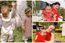 Diện áo dài đón Tết, nhóc tì nhà sao Việt biểu cảm hài hước