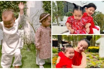 Diện áo dài đón Tết, nhóc tì nhà sao Việt biểu cảm hài hước