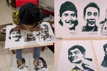 Khâm phục thầy giáo cùng lúc vẽ 3 bức tranh bằng tay và miệng