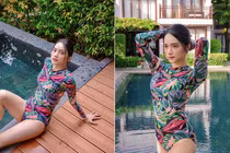 Hoa hậu Hương Giang mặc áo tắm khoe dáng chuẩn từng cm