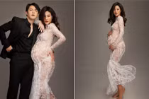 Đông Nhi mặc váy ren xuyên thấu khoe bụng bầu gợi cảm