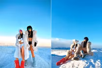 Thúy Hằng - Thúy Hạnh diện bikini trong trời tuyết lạnh -17 độ C