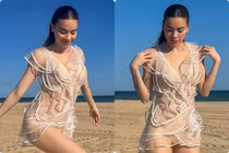 Hồ Ngọc Hà diện trang phục xuyên thấu tạo dáng ở biển