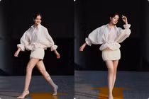 Thùy Anh “đốt mắt” fan với váy ngắn khoe chân dài trên phố