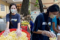 Mai Phương Thúy tươi tắn đi tiếp tế cho y bác sĩ chống dịch